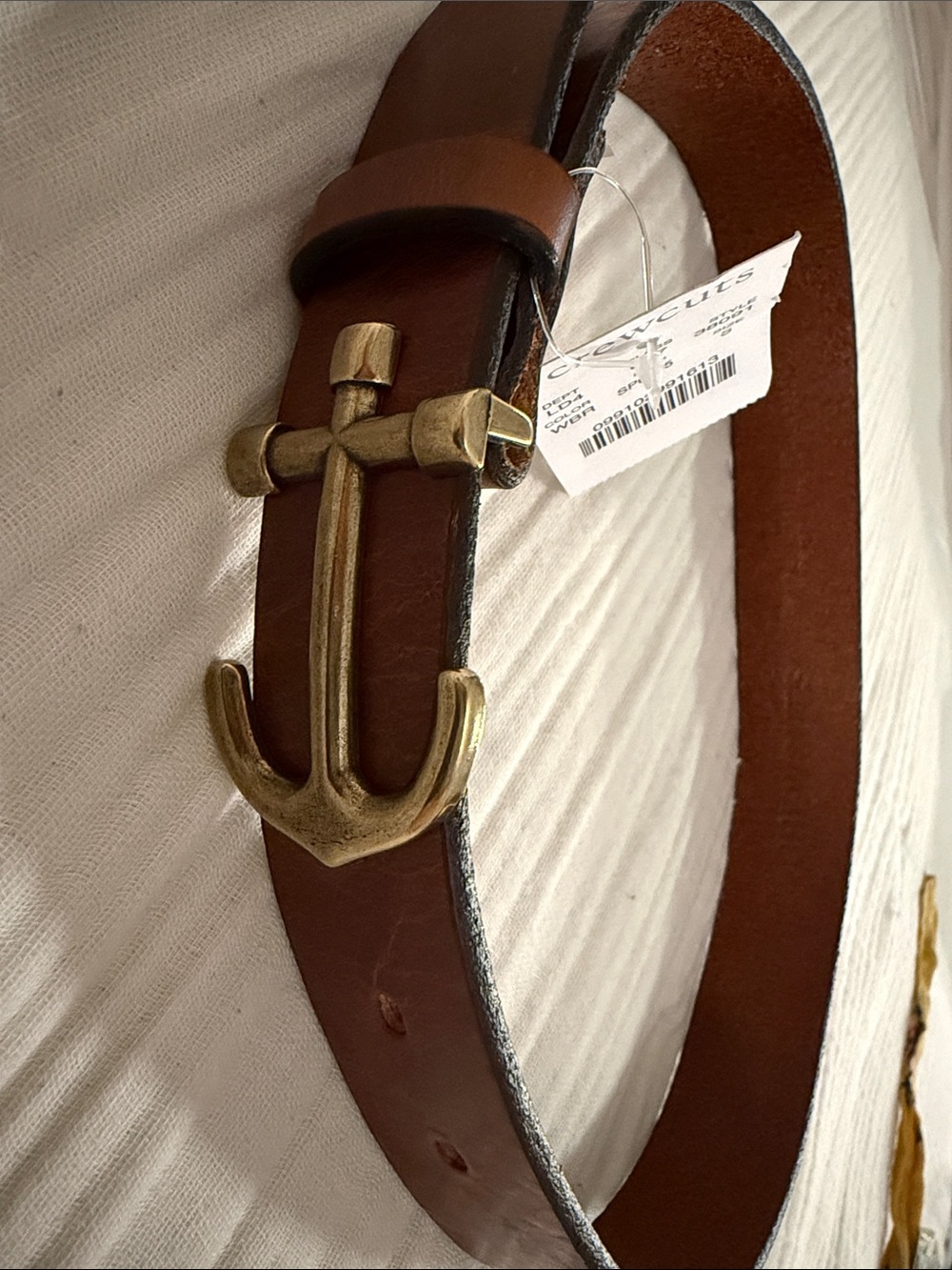 J.Crew Boy’s Brown Leather Belt with Anchor Buckle